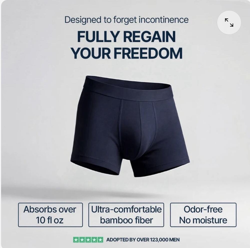OPYKAS Men's Bamboo Reusable Incontinence Boxer Briefs 10 fl oz Black XL